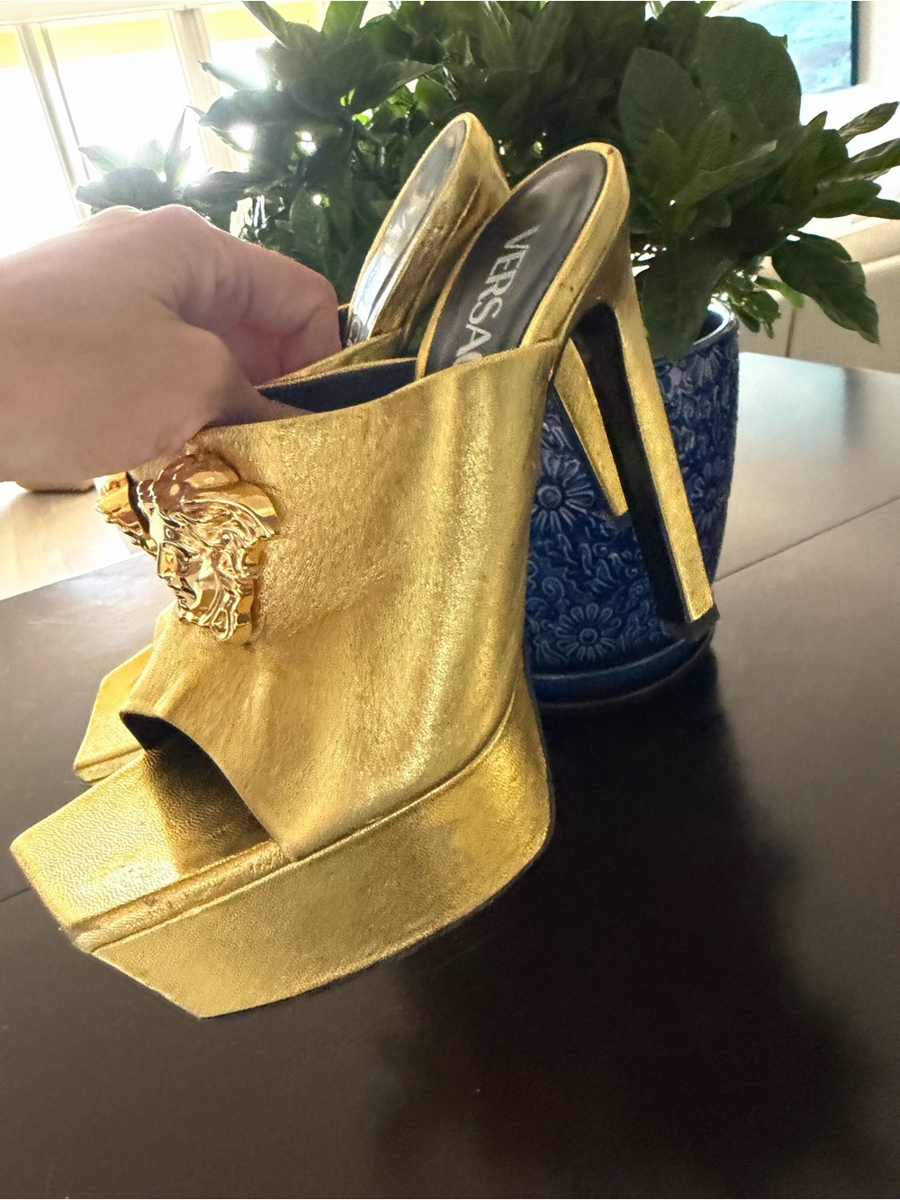 Versace Metallic Gold Medusa Platform Slide Mules Size 6.5 / 36.5 - Picture 4 of 10